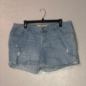light blue distressed boyfriend fit shorts